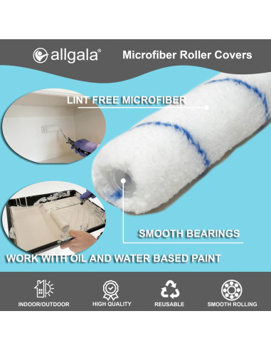 Cubiertas de Rodillo de Pintura Microfibra Allgala 4" - 12 Piezas