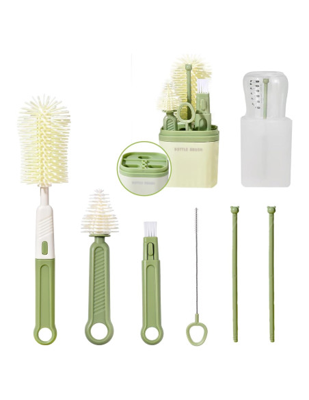 Kit de Cepillos para Biberones BOVELLA 6 en 1 Verde Portátil