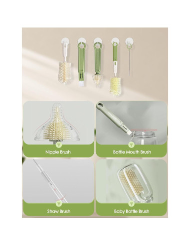 Kit de Cepillos para Biberones BOVELLA 6 en 1 Verde Portátil