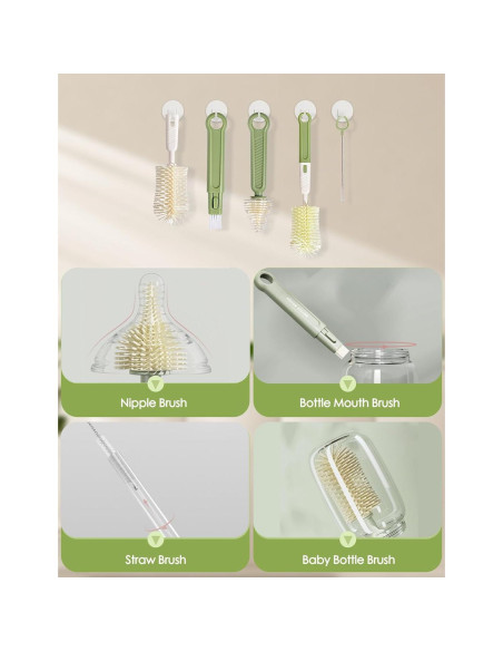 Kit de Cepillos para Biberones BOVELLA 6 en 1 Verde Portátil
