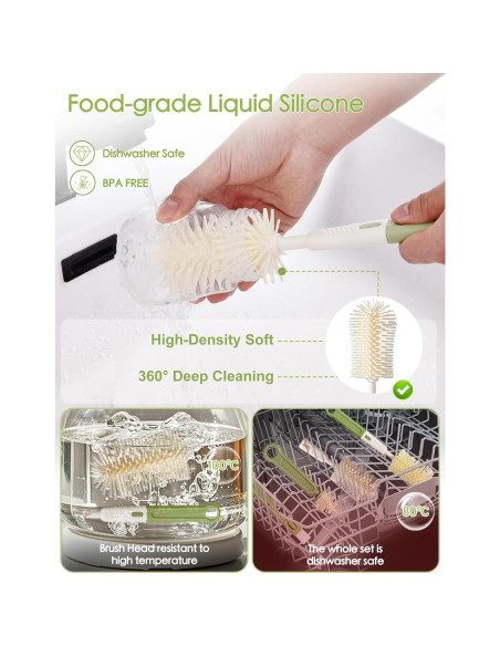 Kit de Cepillos para Biberones BOVELLA 6 en 1 Verde Portátil