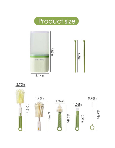Kit de Cepillos para Biberones BOVELLA 6 en 1 Verde Portátil