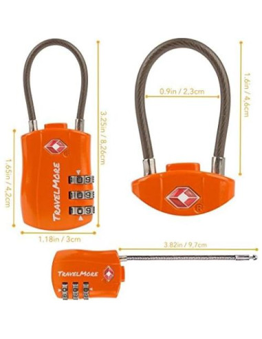 Paquete de 2 Candados de Combinación TSA TravelMore Naranja