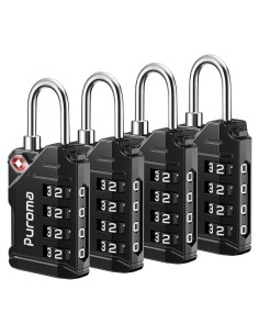 Candados de Equipaje TSA Puroma, Paquete de 4, 4 Dígitos