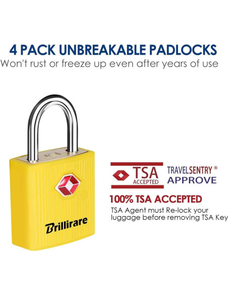 4 Candados de Equipaje TSA Brillirare Amarillo, 22.68g
