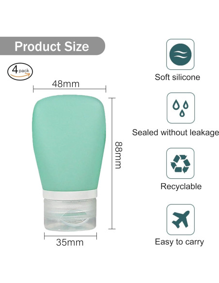 Zlongron Botellas Mini Silicona 60ml A Prueba de Fugas - 4 Piezas