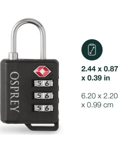 Candado de Equipaje Osprey Negro Aprobado por TSA 28g 2