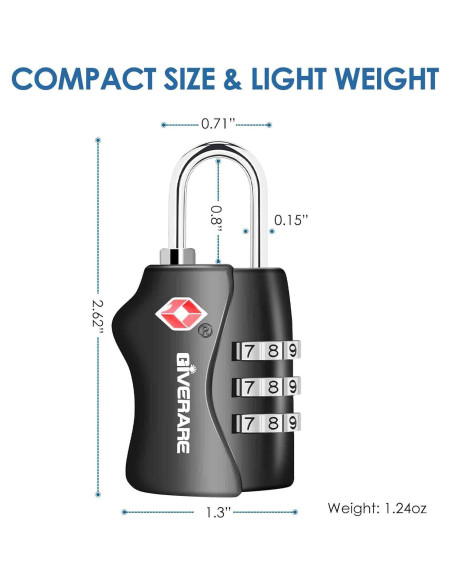 2 Candados de Equipaje GIVERARE TSA-338 Combinación 3 Dígitos 2 Candados de Equipaje GIVERARE TSA-338 Combinación 3 Dígitos