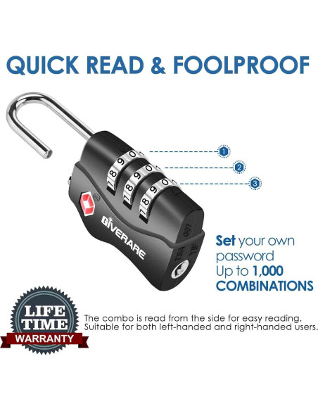 2 Candados de Equipaje GIVERARE TSA-338 Combinación 3 Dígitos 2 Candados de Equipaje GIVERARE TSA-338 Combinación 3 Dígitos