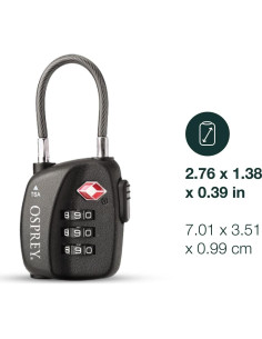 Candado de Equipaje Osprey TSA 3 Dígitos con Cable Negro 2