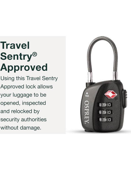Candado de Equipaje Osprey TSA 3 Dígitos con Cable Negro