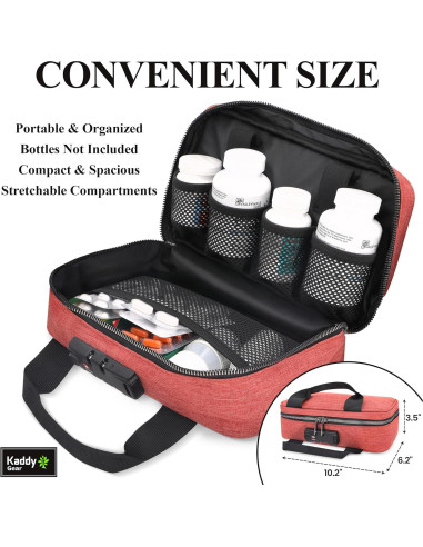 Organizador de Pastillas Kaddy con Cerradura TSA - Rojo