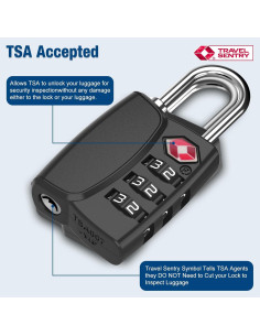 Candados de Equipaje Cantor Aprobados por TSA 4PCS Negro 2