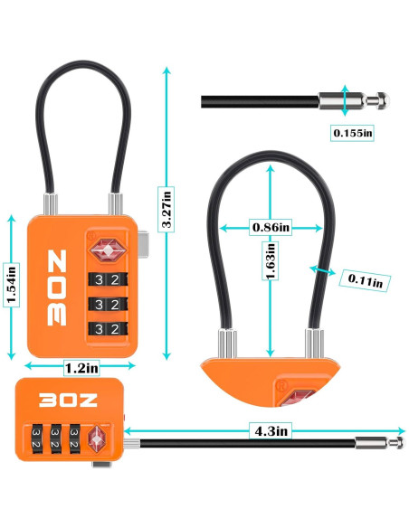 Candados de Equipaje TSA 3OZ Naranja 2 Paquete Combinación