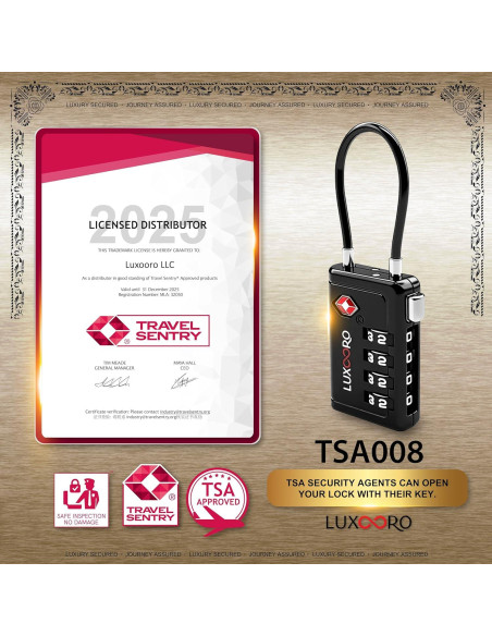Candado de Equipaje LUXOORO TSA 4 Dígitos Negro 2 Paquete