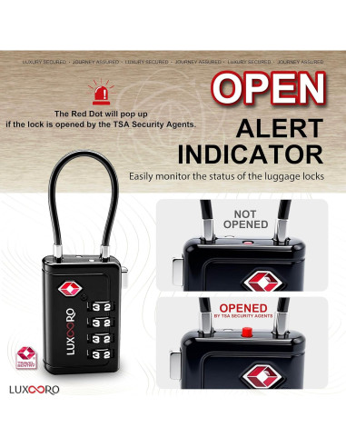 Candado de Equipaje LUXOORO TSA 4 Dígitos Negro 2 Paquete