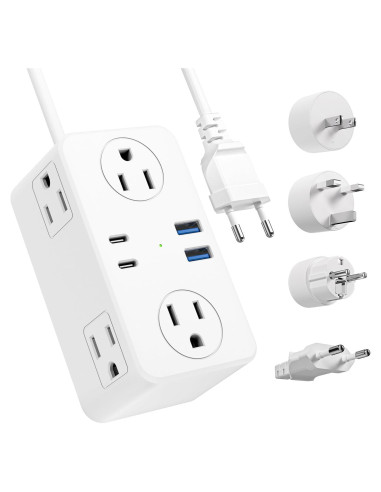 Adaptador de viaje universal Kakyanill 10 en 1 con 6 salidas AC y 4 USB