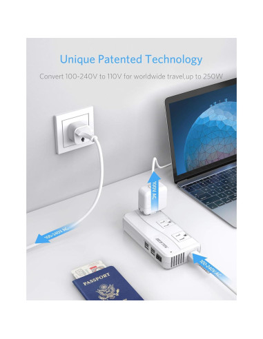 Adaptador de corriente internacional BESTEK 250W 4 USB Blanco