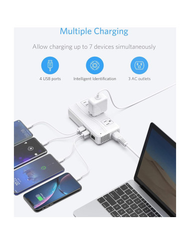 Adaptador de corriente internacional BESTEK 250W 4 USB Blanco