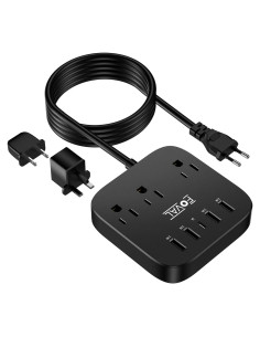 Regleta de Alimentación FOVAL 8 en 1 con USB y Adaptadores EU UK US