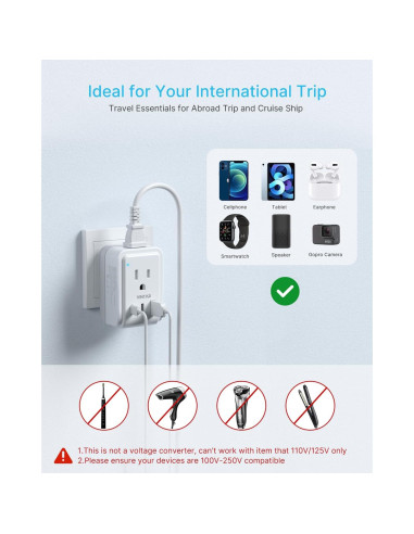 Adaptador de Enchufe de Viaje VINTAR Tipo C 2 Paquetes 17W