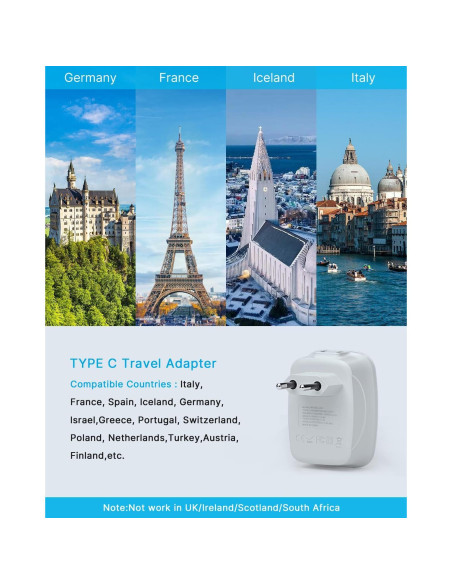 Adaptador de Enchufe de Viaje VINTAR Tipo C 6 en 1 USB