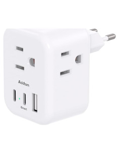 Adaptador de Enchufe de Viaje Addtam 6 en 1 con 3 Salidas y 3 USB