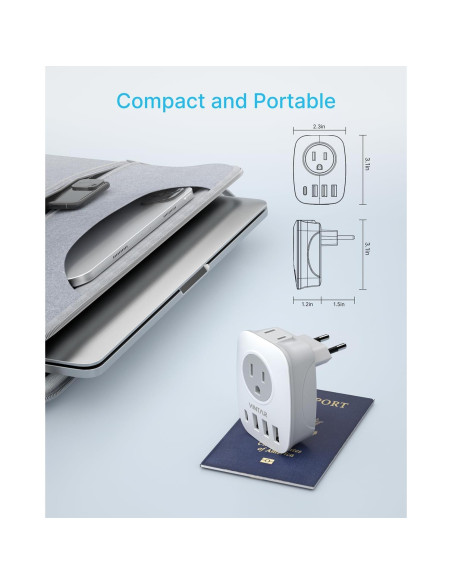Adaptador de Enchufe de Viaje VINTAR Tipo C 6 en 1 USB