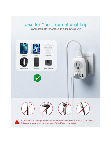 Adaptador de Enchufe de Viaje VINTAR Tipo C 6 en 1 USB