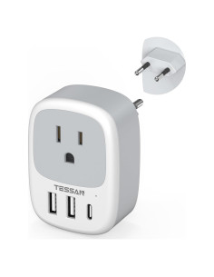 Adaptador de Enchufe de Viaje TESSAN Tipo C con 3 USB