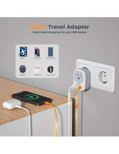 Adaptador de Enchufe de Viaje TESSAN Tipo C con 3 USB