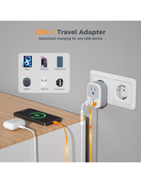 Adaptador de Enchufe de Viaje TESSAN Tipo C con 3 USB Adaptador de Enchufe de Viaje TESSAN Tipo C con 3 USB