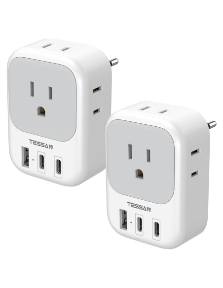 Adaptador de Enchufe de Viaje TESSAN Tipo C con 4 Salidas y 3 USB Adaptador de Enchufe de Viaje TESSAN Tipo C con 4 Salidas y 3 USB
