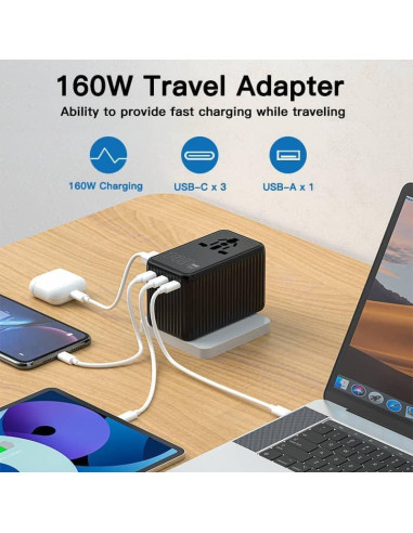 Adaptador de Viaje Universal FATYER 140W con 3 USB-C y 1 USB-A