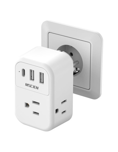 Adaptador de Enchufe de Viaje Europeo Mscien 6 en 1 USB