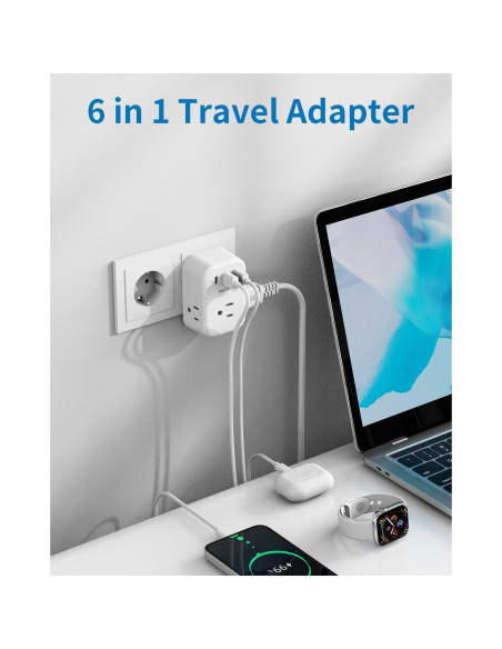 Adaptador de Enchufe de Viaje Europeo Mscien 6 en 1 USB