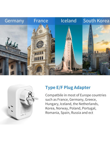 Adaptador de Enchufe de Viaje Europeo Mscien 6 en 1 USB