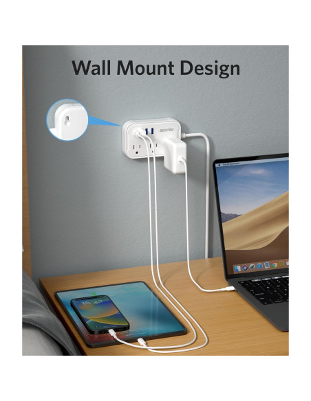 Adaptador de Enchufe de Viaje BESTEK Tipo E/F con 3 USB y PD 20W