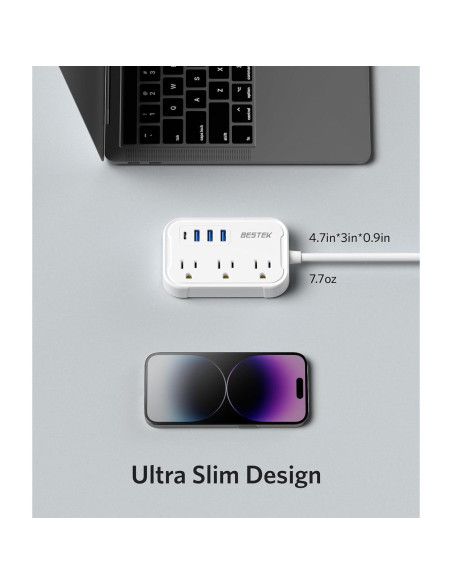 Adaptador de Enchufe de Viaje BESTEK Tipo E/F con 3 USB y PD 20W