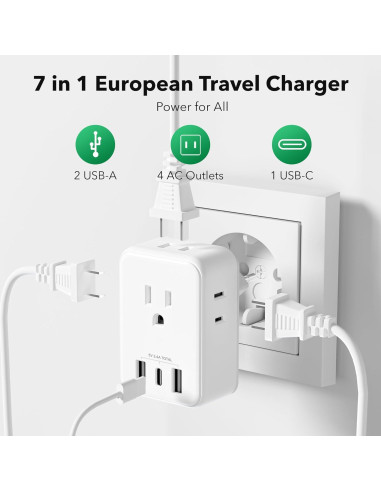 Adaptador de Enchufe de Viaje BN-LINK Tipo C 7-en-1 USB