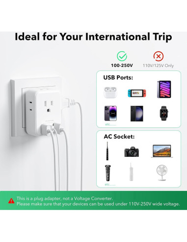 Adaptador de Enchufe de Viaje BN-LINK Tipo C 7-en-1 USB