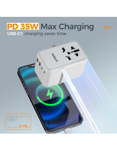 Adaptador de Viaje Universal TESSAN 35W con 6 Puertos USB 2