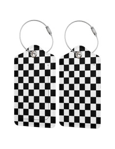 2 Etiquetas de Equipaje de Cuero Sintético AGAXOZW - Cuadrícula Negra y Blanca