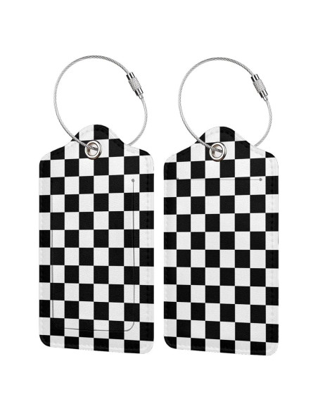 2 Etiquetas de Equipaje de Cuero Sintético AGAXOZW - Cuadrícula Negra y Blanca