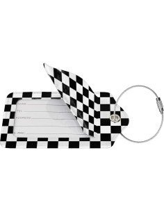 2 Etiquetas de Equipaje de Cuero Sintético AGAXOZW - Cuadrícula Negra y Blanca 2