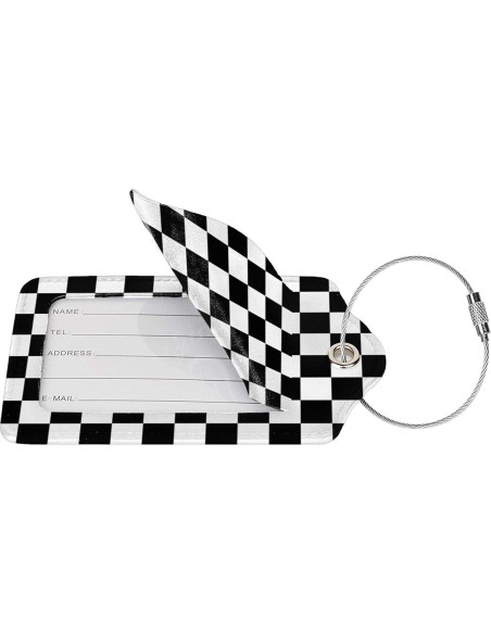 2 Etiquetas de Equipaje de Cuero Sintético AGAXOZW - Cuadrícula Negra y Blanca