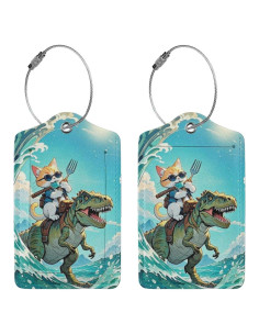 Etiquetas de Equipaje ZHAZHANIU de Cuero PU - 2 Piezas Dinosaurios y Gatos
