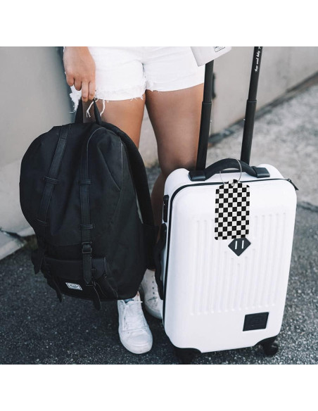 2 Etiquetas de Equipaje de Cuero Sintético AGAXOZW - Cuadrícula Negra y Blanca