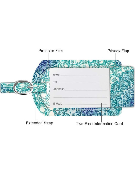 Etiquetas de Equipaje FINTIE 2 Pcs Cuero Sintético Ilusiones Esmeralda