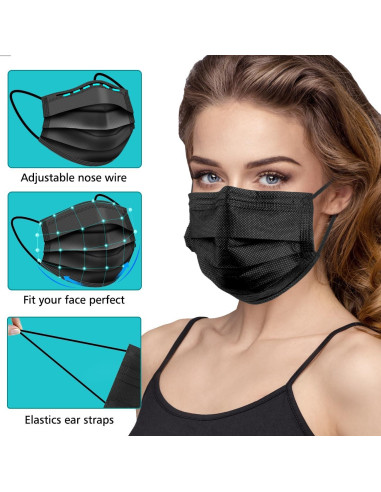 50 Mascarillas Desechables Negras ZTANPS 3 Capas Protección